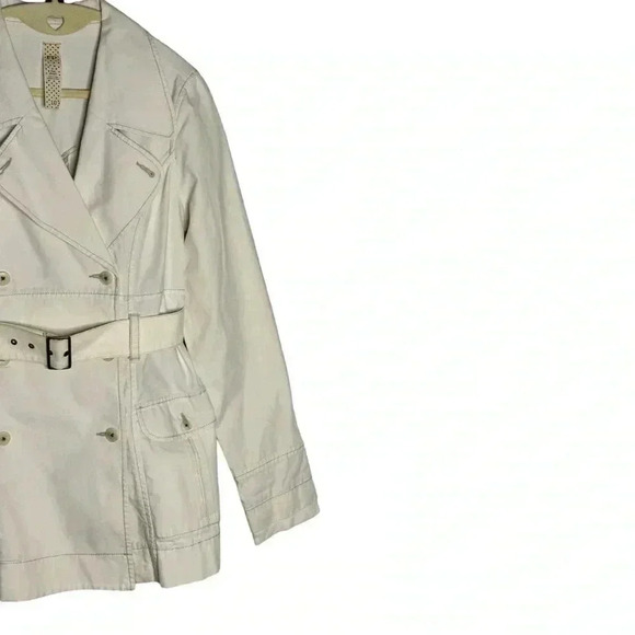 Free People Womens Double Breasted Belted trench White Cotton Size 10 - Picture 3 of 7